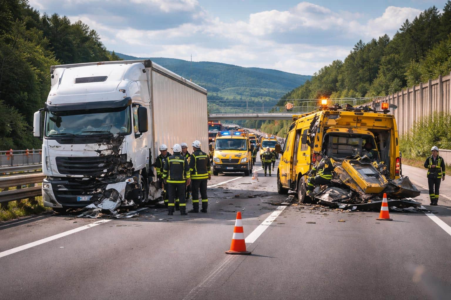 A2 nach schwerem Unfall gesperrt: Lkw fuhr auf Asfinag-Fahrzeug auf