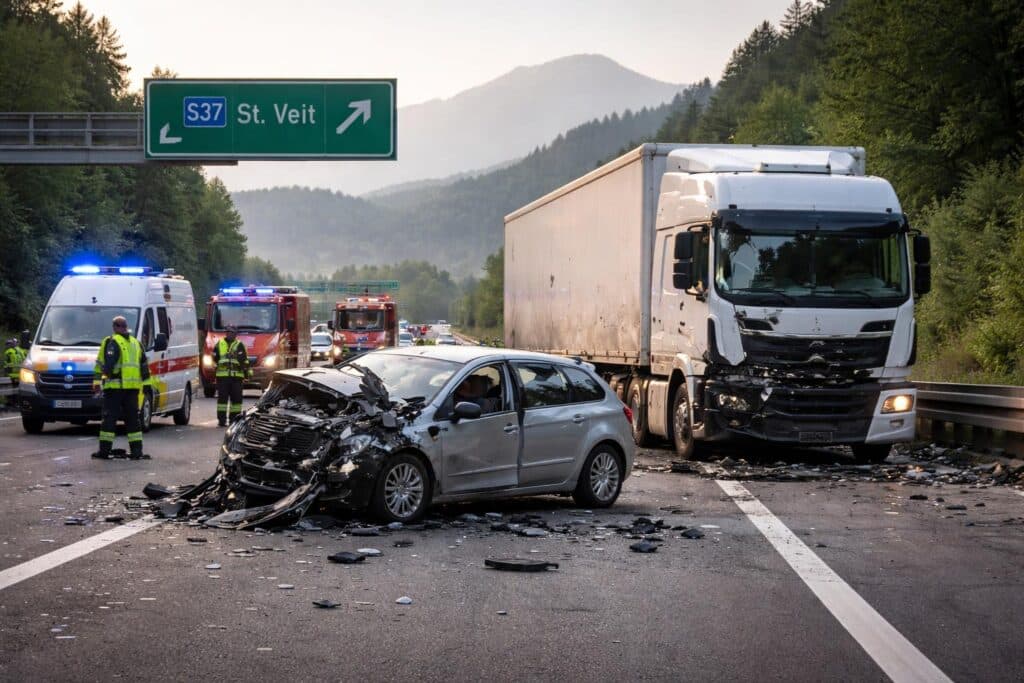 S37 gesperrt: Schwerer Unfall auf der Klagenfurter Schnellstraße