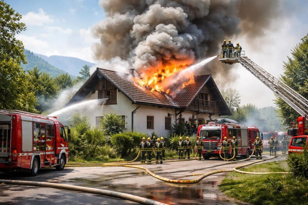 Zwölf Feuerwehren bei Dachstuhlbrand