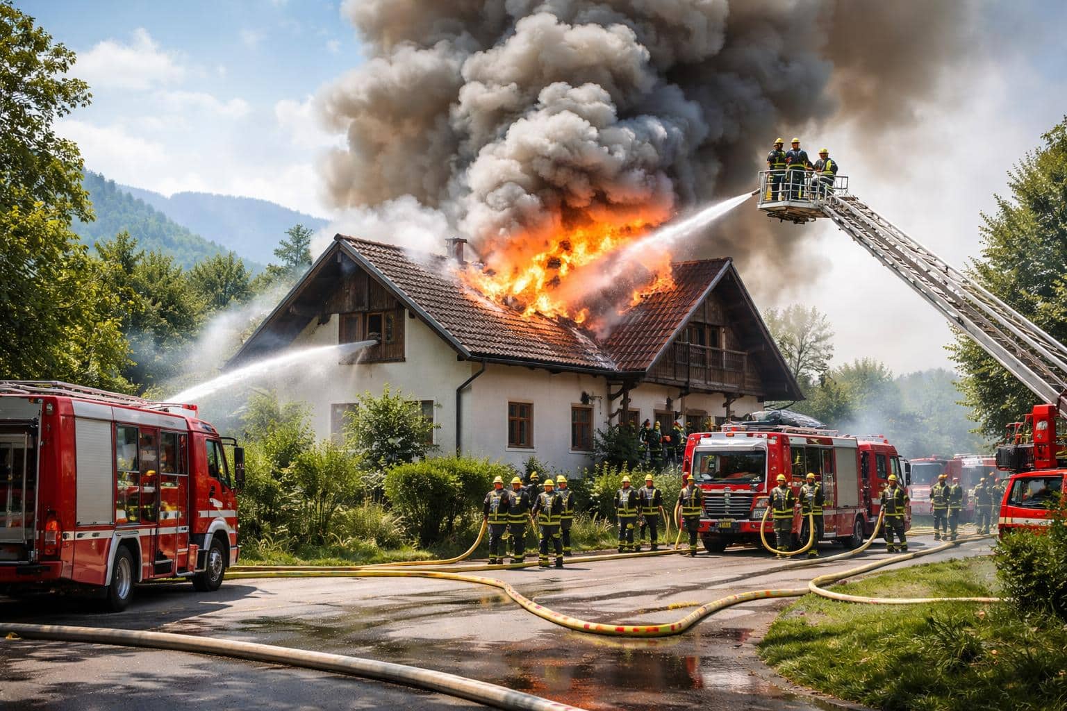 Zwölf Feuerwehren bei Dachstuhlbrand