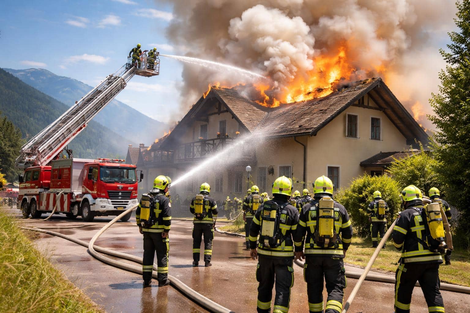 15 Feuerwehren bei Dachstuhlbrand im Einsatz: „Enorme Belastung durch Hitze“