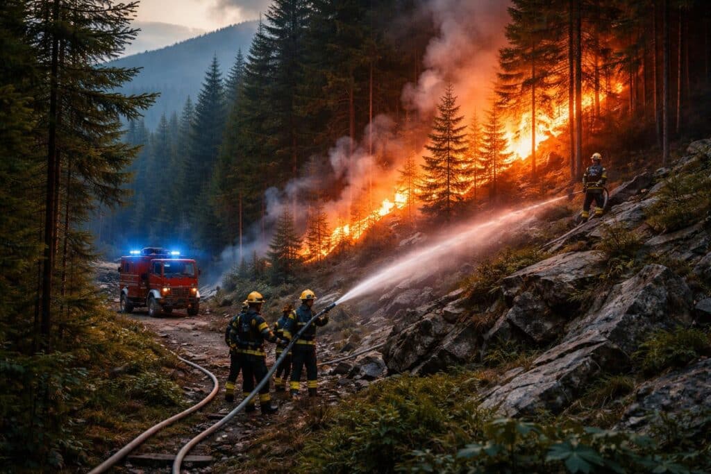 Waldbrand in unwegsamen Gelände