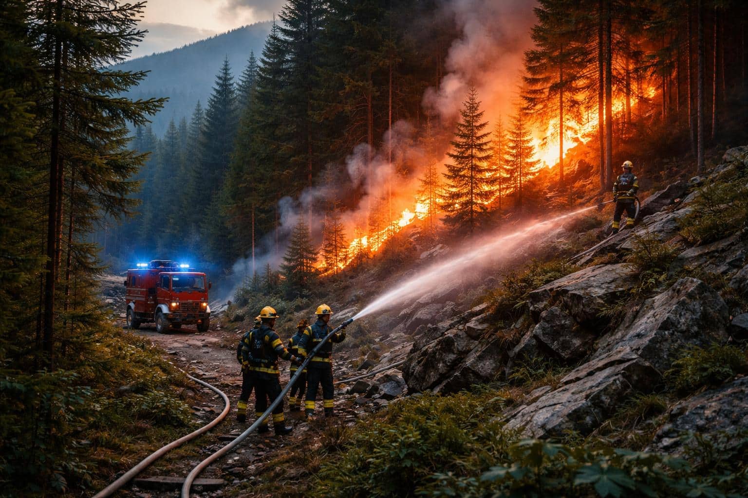 Waldbrand in unwegsamen Gelände