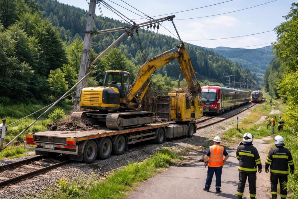 Lkw beschädigte Oberleitung der Bahn