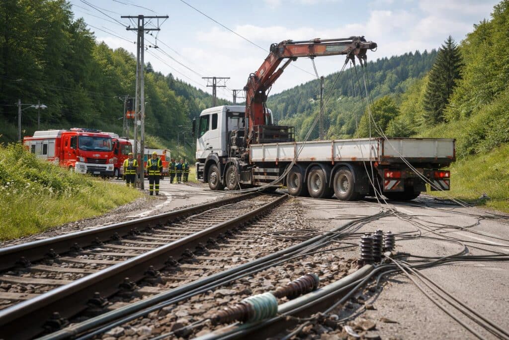 Lkw riss 800 Meter Oberleitung ab