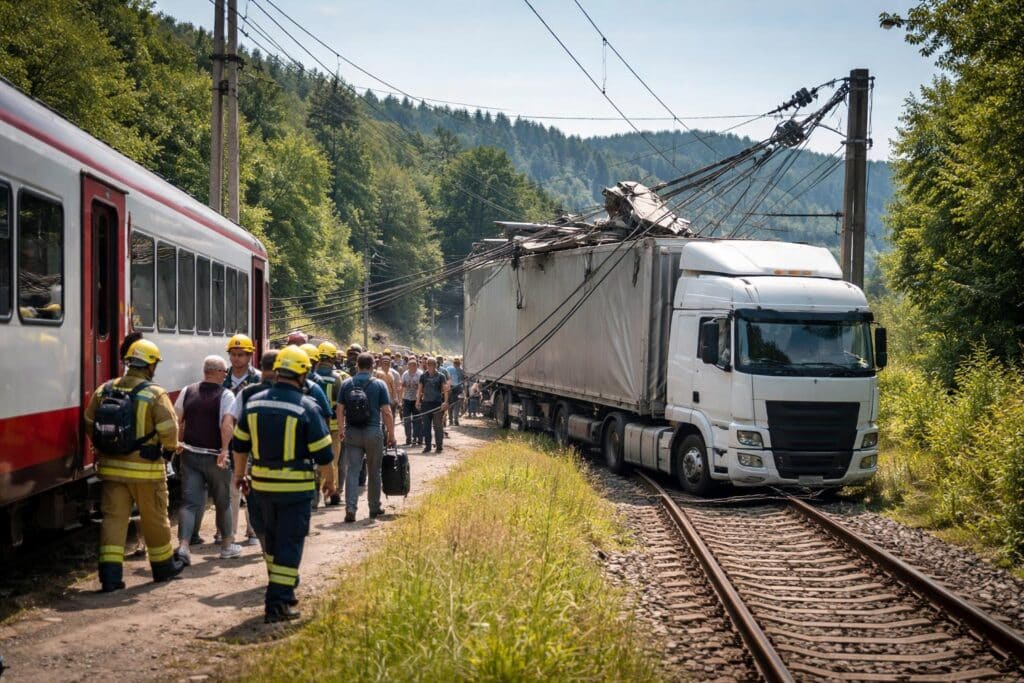 Lkw fährt in Kärnten gegen Oberleitung: 13 Personen evakuiert