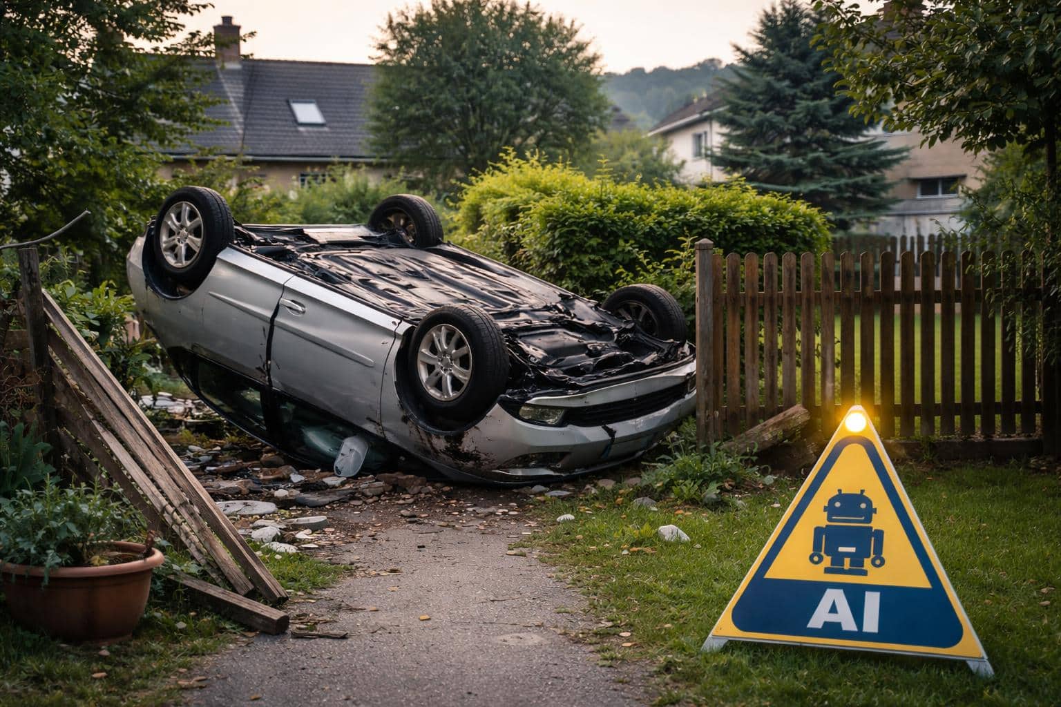Alkolenker touchierte mit Auto Gartenzaun und überschlug sich