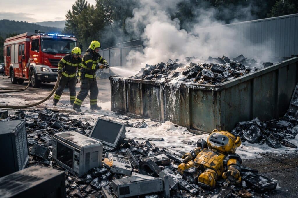 Elektroschrott-Container in Brand geraten