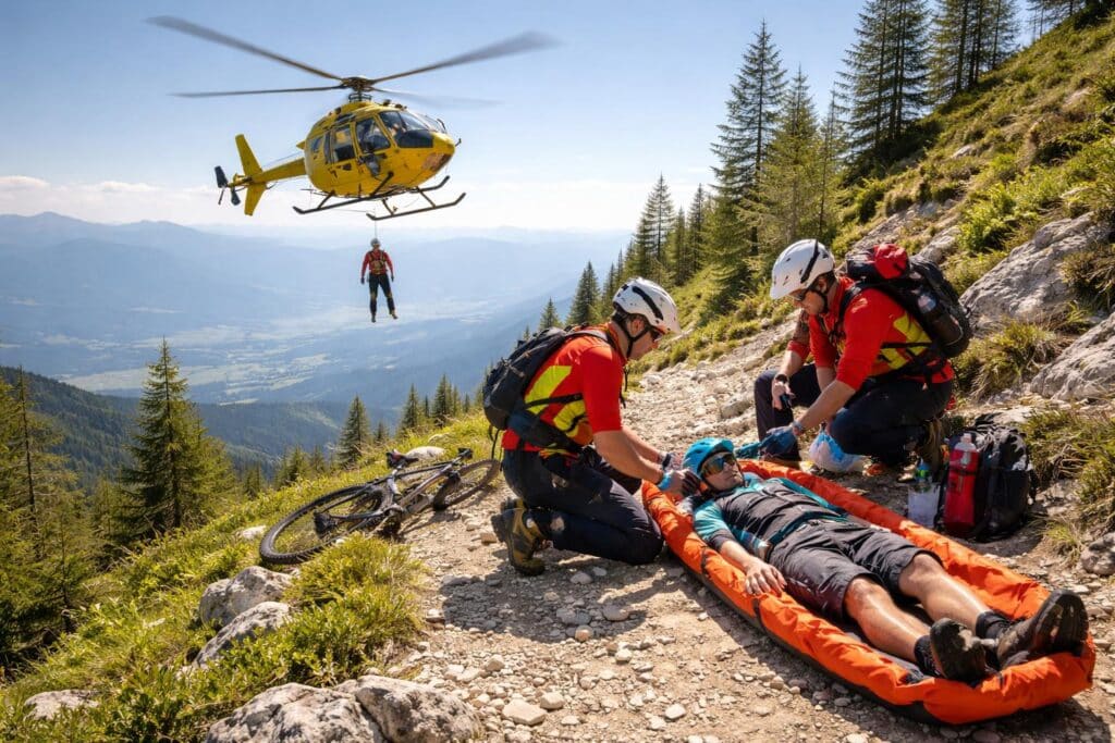 Mountainbiker vom Dobratsch geborgen: Wirbelsäule verletzt
