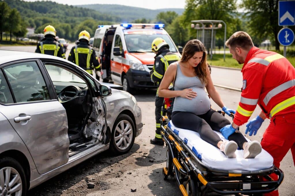 Schwangere bei Unfall im Kreisverkehr verletzt