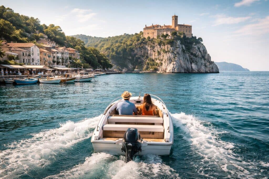 Mit dem Boot vom Fischerdorf am Meer zum Schloss Duino