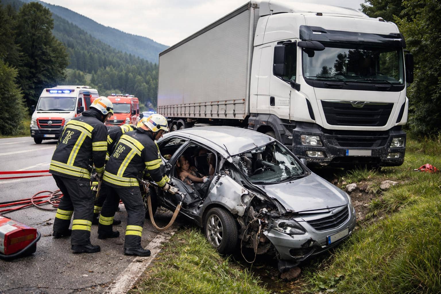 Unfall mit Lkw: Pkw-Lenkerin eingeklemmt