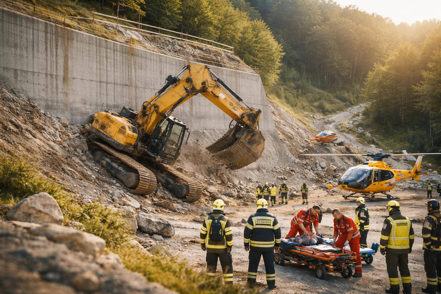 Schwerer Baggerabsturz auf Baustelle in Terpetzen: 57-Jähriger schwer verletzt