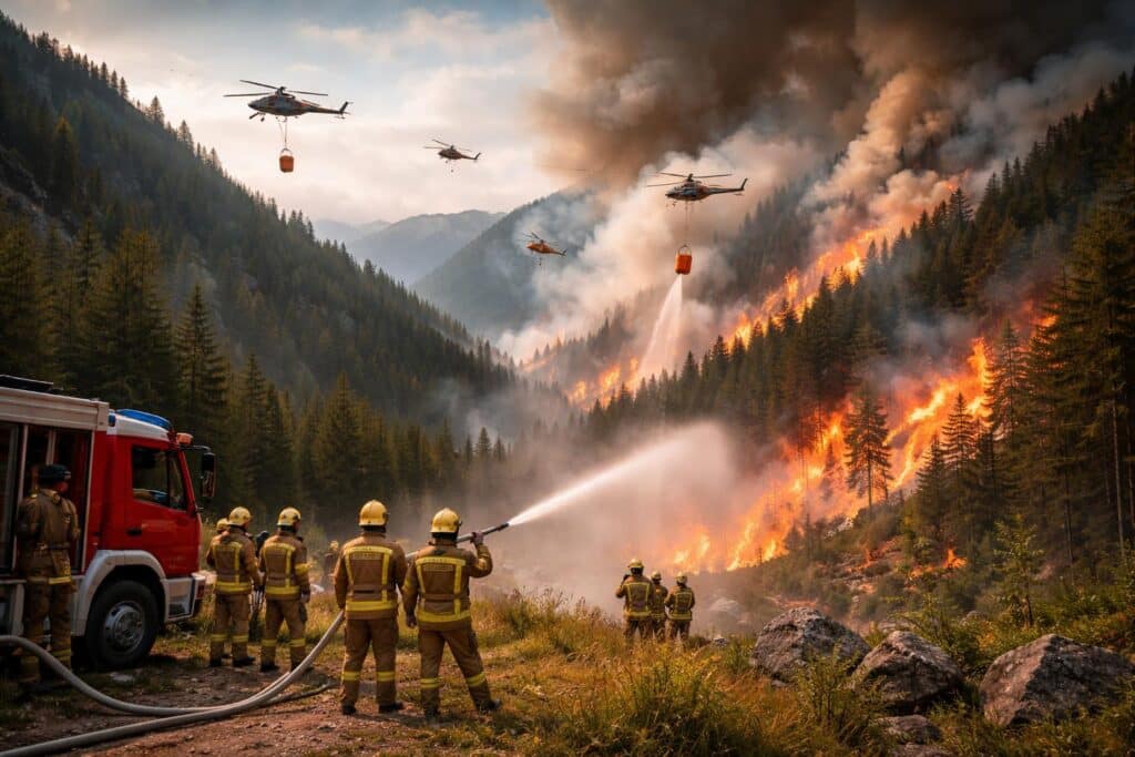 Osttiroler Feuerwehren und fünf Hubschrauber kämpfen gegen Waldbrand