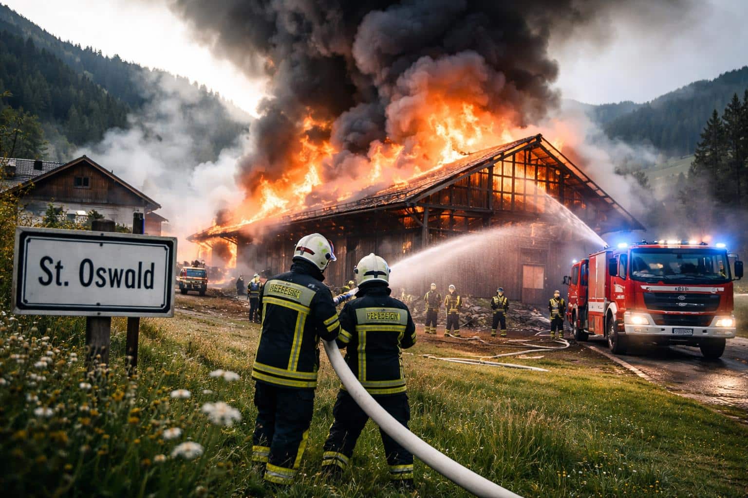 Zwei Verletzte bei Stallbrand
