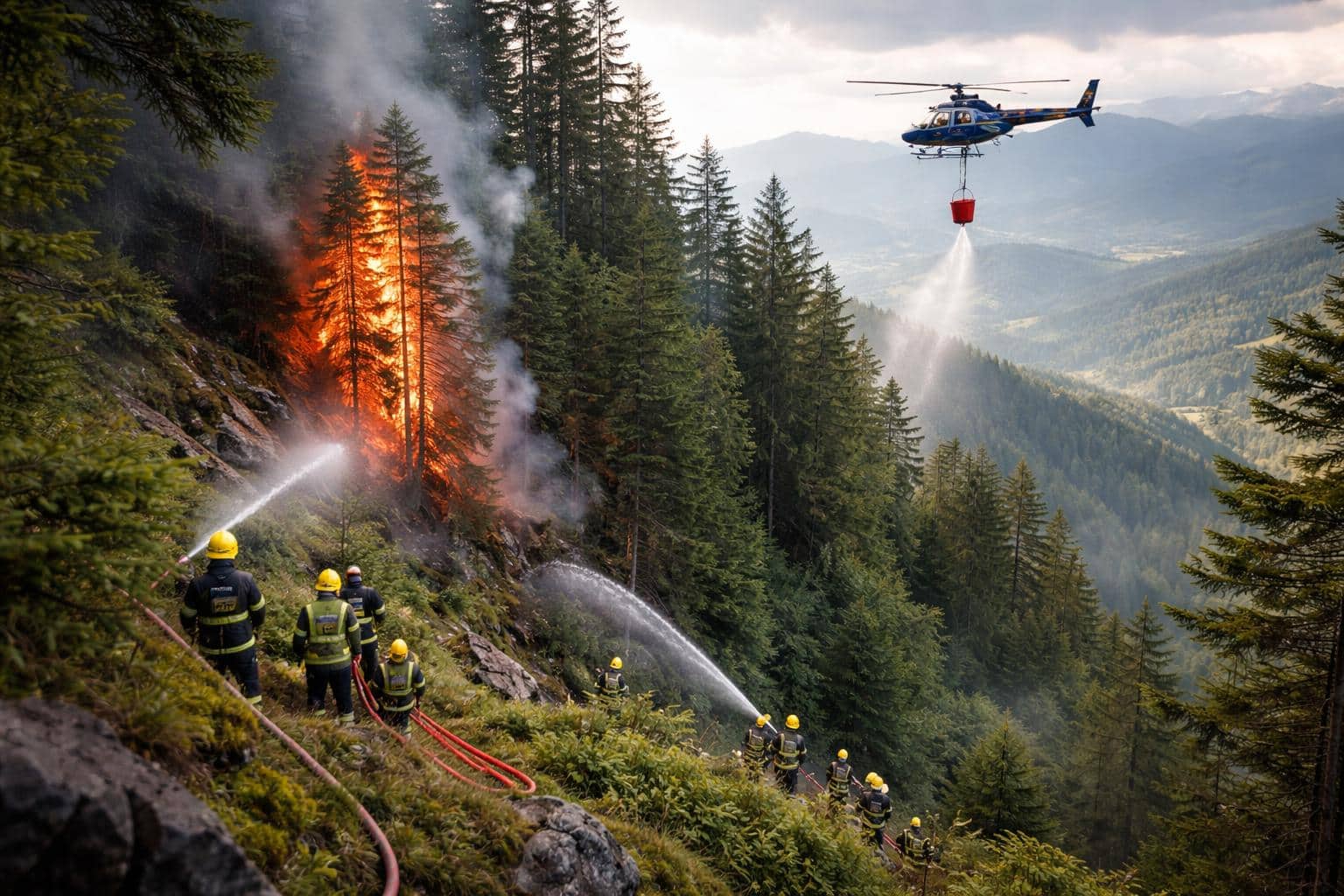 Brand nach Blitzschlag in steilem Gelände