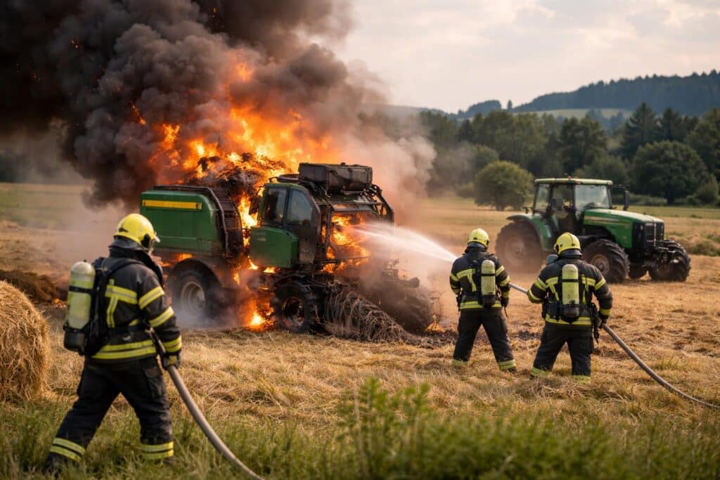 Zwei Wehren im Einsatz: Heuballenpresse in Velden stand in Flammen