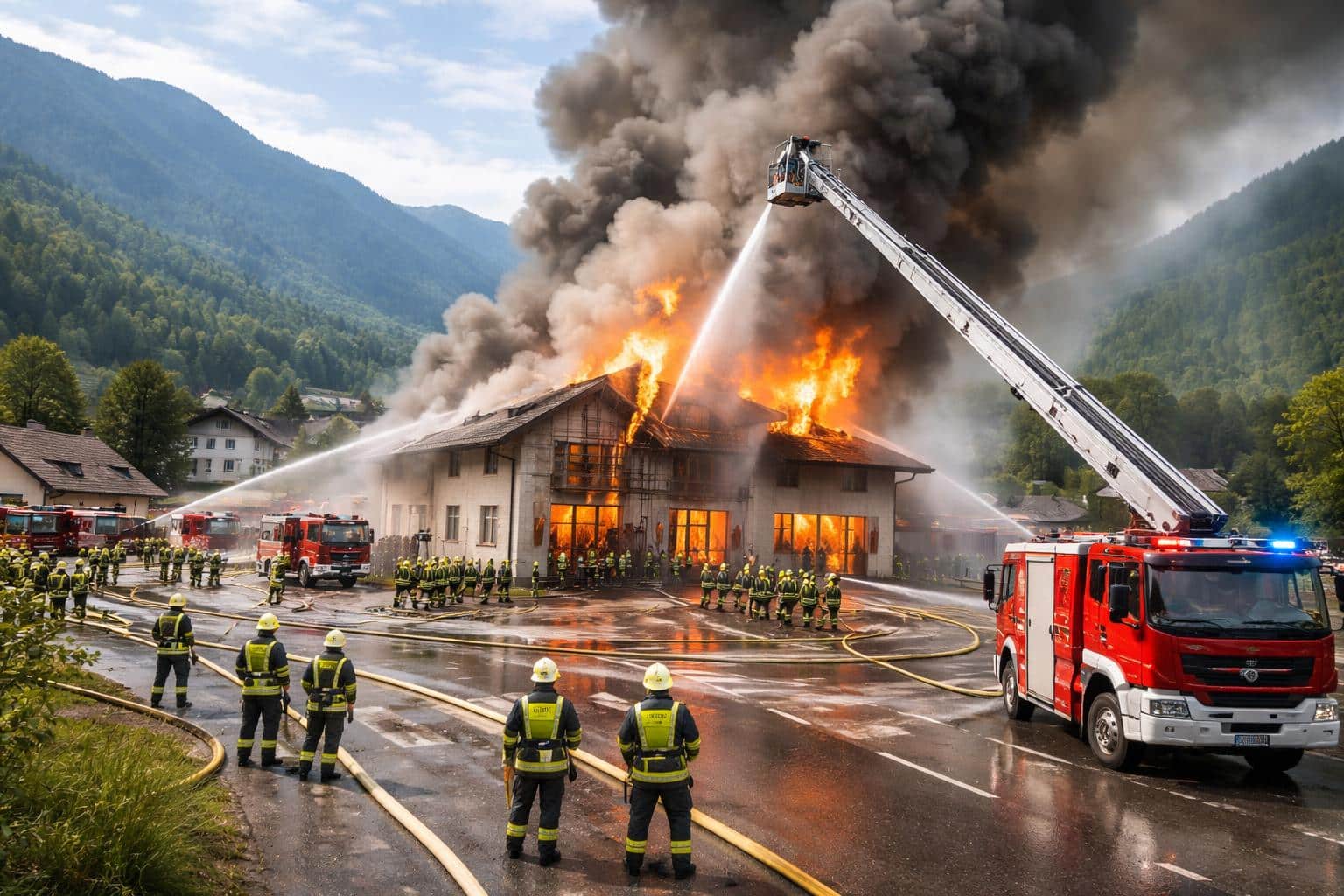 Großeinsatz der Feuerwehren in Lieserhofen, Rüsthaus brannte aus