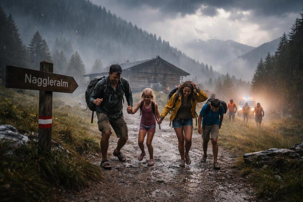 Kärntner Alm: Deutsche Familie in Sandalen wird von Unwetter überrascht