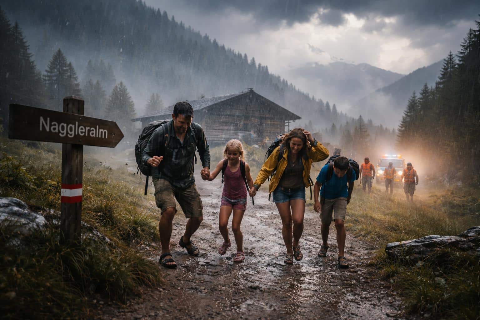 Kärntner Alm: Deutsche Familie in Sandalen wird von Unwetter überrascht
