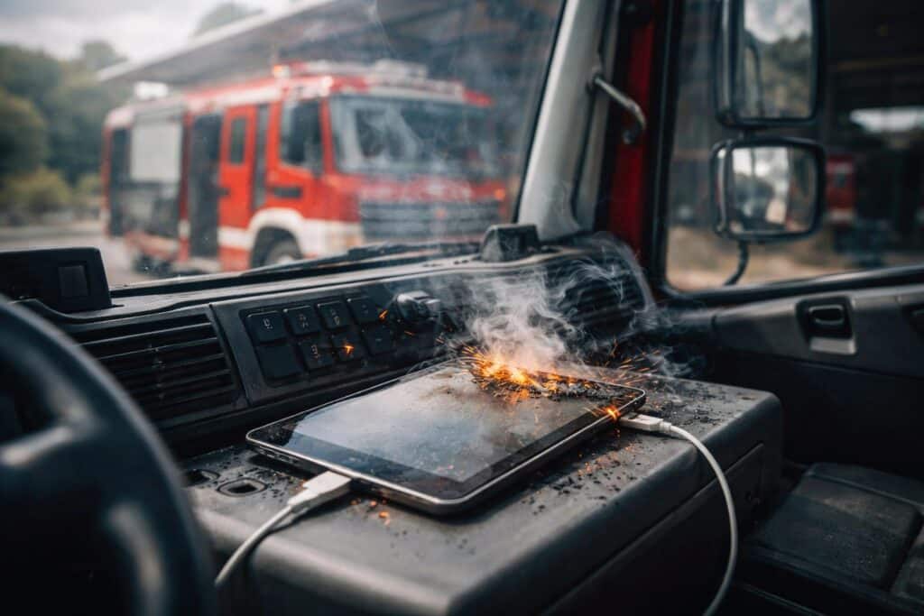 Tablet in Löschfahrzeug als Brandursache