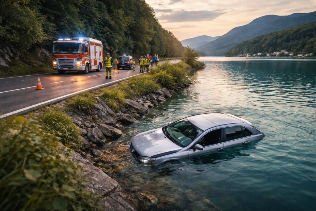 Zu schnell unterwegs: Auto landete nach Unfall im Wörthersee