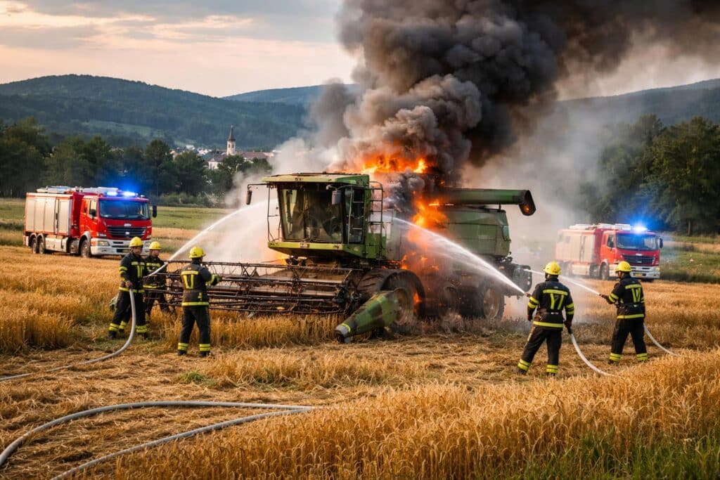 Mähdrescher geriet in Eppersdorf in Brand