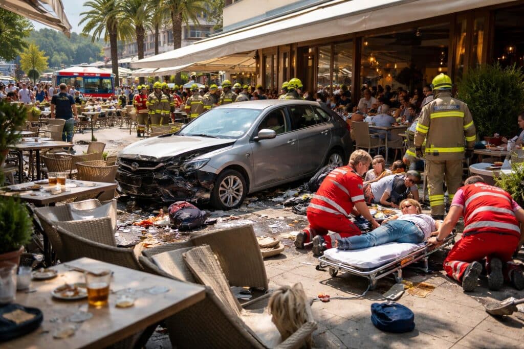 Auto kracht in vollen Gastgarten in Velden