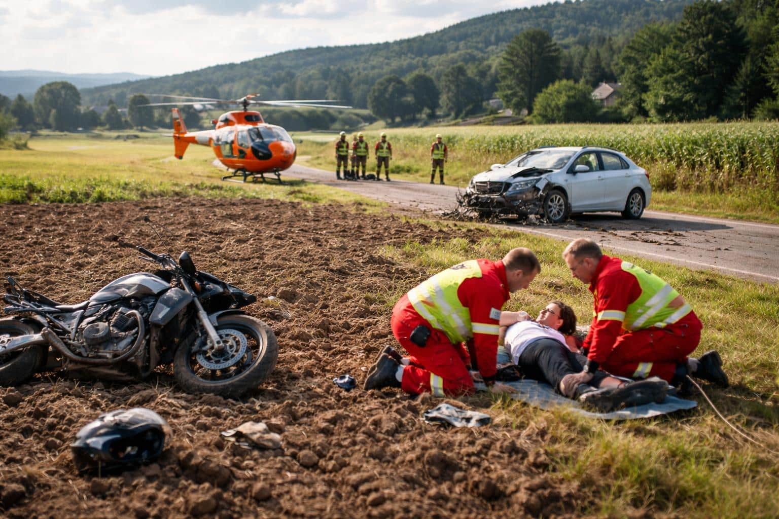Motorradfahrerin bei Frontalcrash in Acker geschleudert