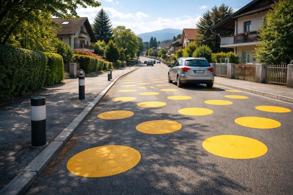Gelbe Punkte sollen den Verkehr bremsen