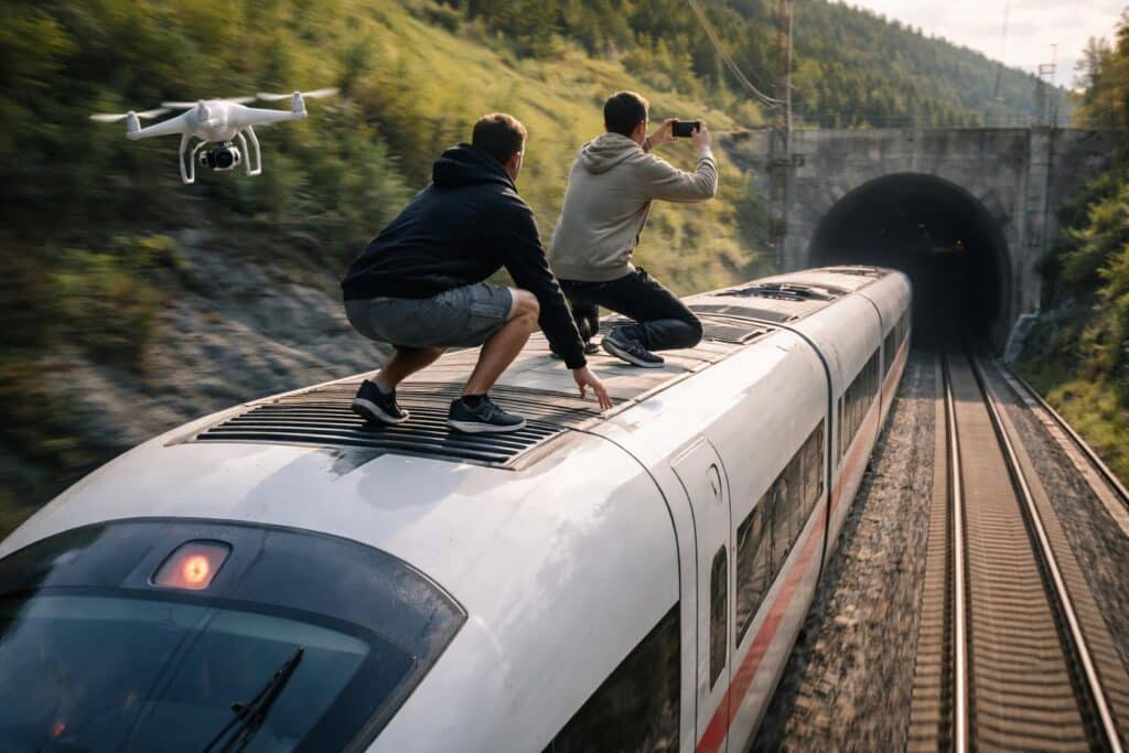 Lebensgefährliches Trainsurfing für Klicks