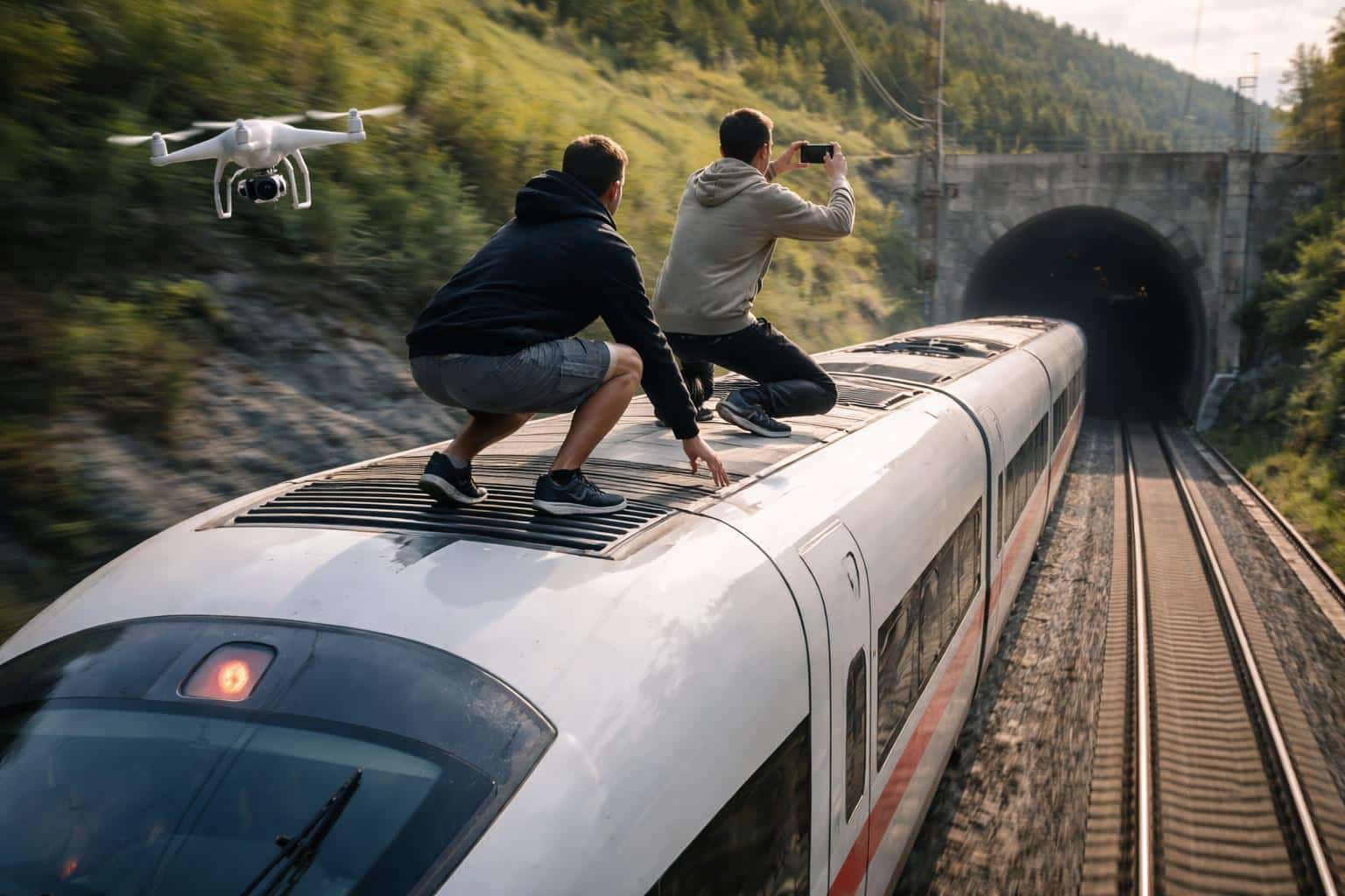 Lebensgefährliches Trainsurfing für Klicks