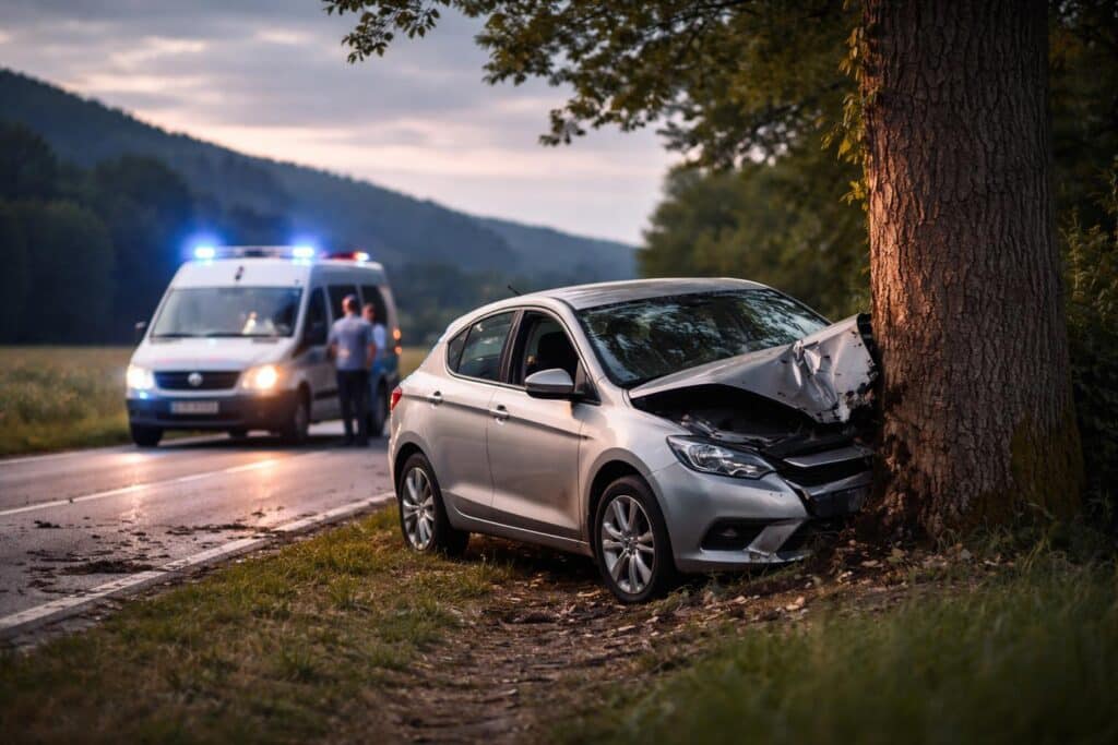 Pkw prallte gegen Baum: zwei Verletzte