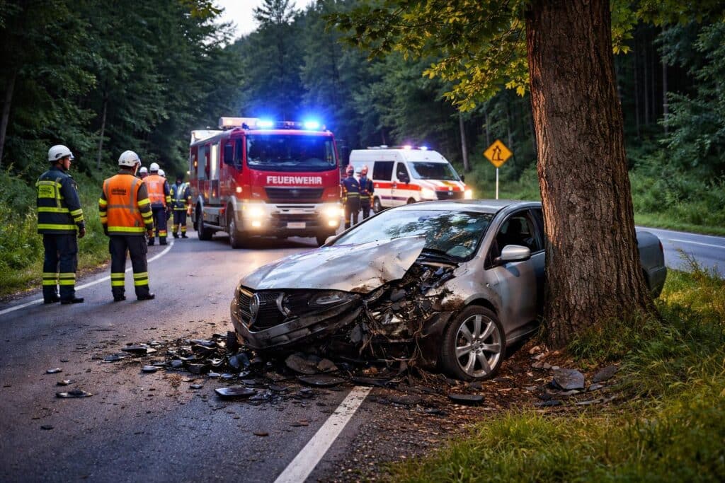 Auto prallt bei Griffen gegen Baum