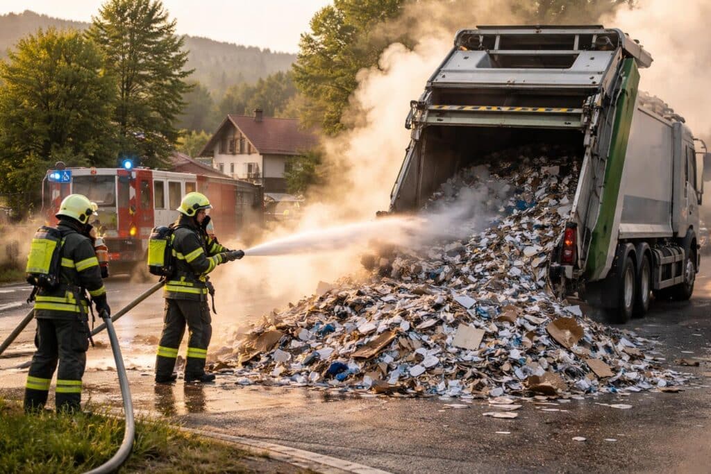Brand eines Müllwagens: Feuerwehren verhinderten Ausbreitung des Feuers