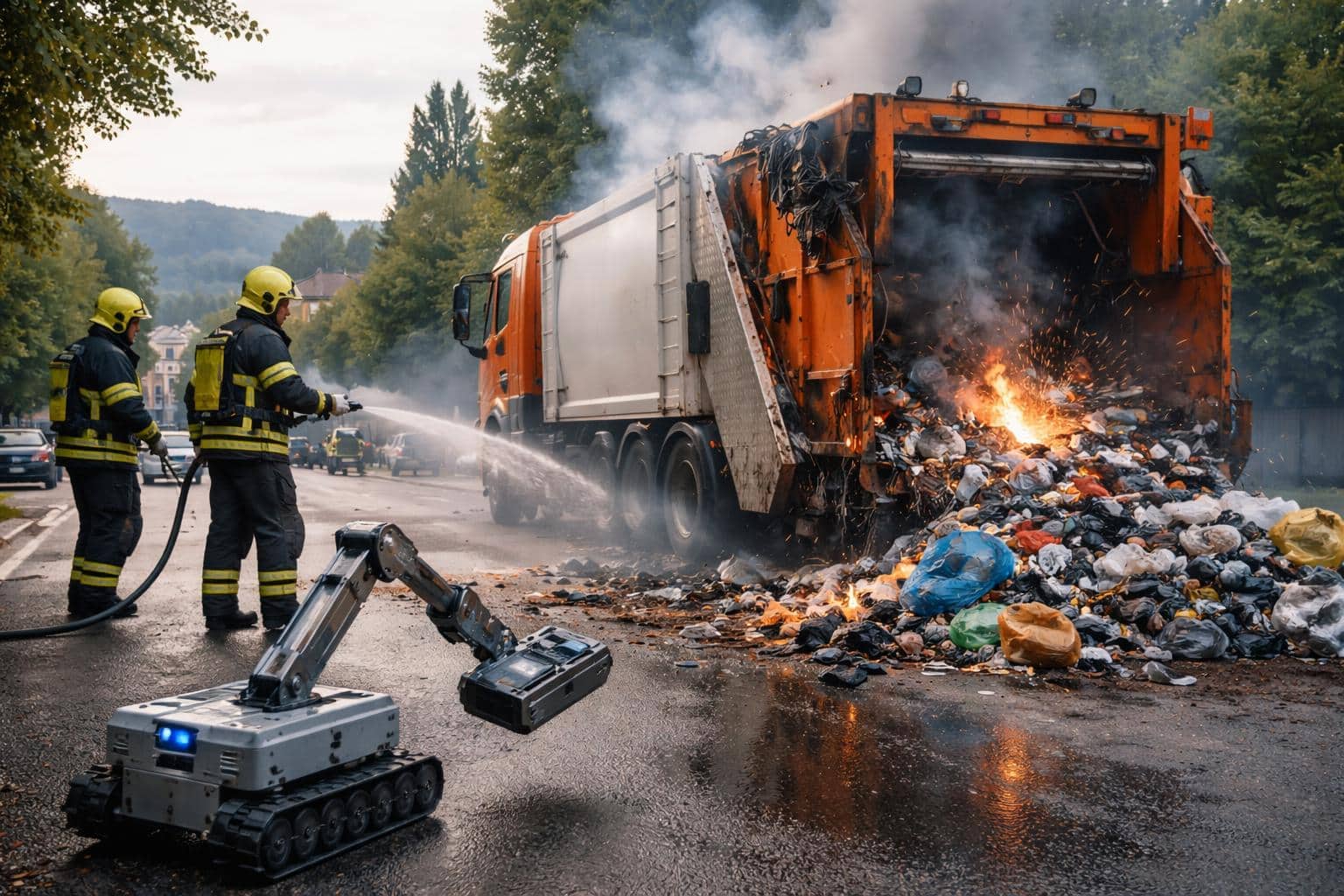 Akku in Müllwagen explodiert