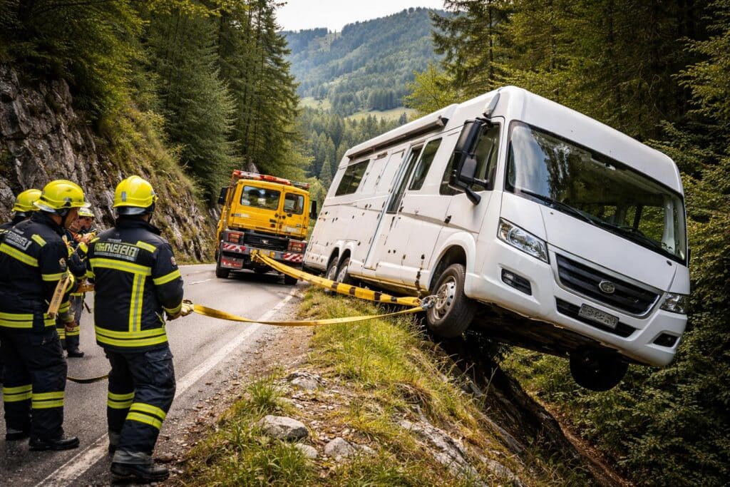 Wohnmobil vor dem Umkippen gerettet