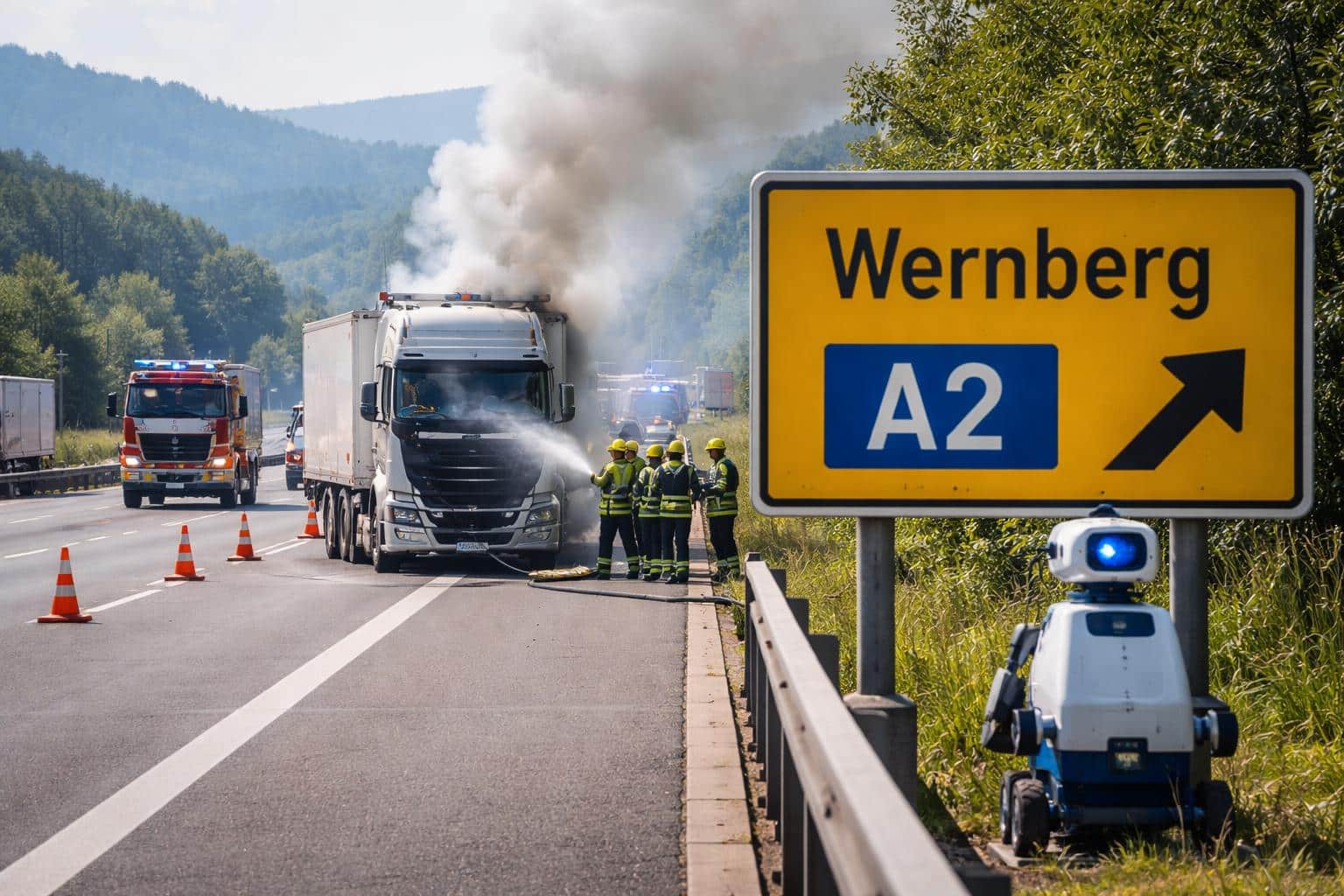 Wernberg: Lkw-Brand verhindert, A2 war zwei Stunden lang gesperrt