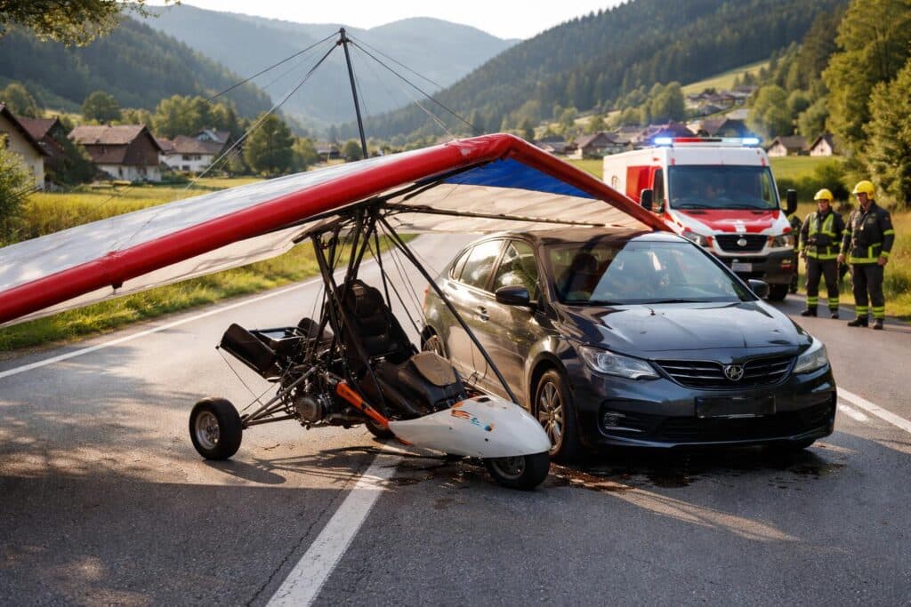 Hängegleiter musste auf Kärntner Straße landen und kollidierte mit Auto