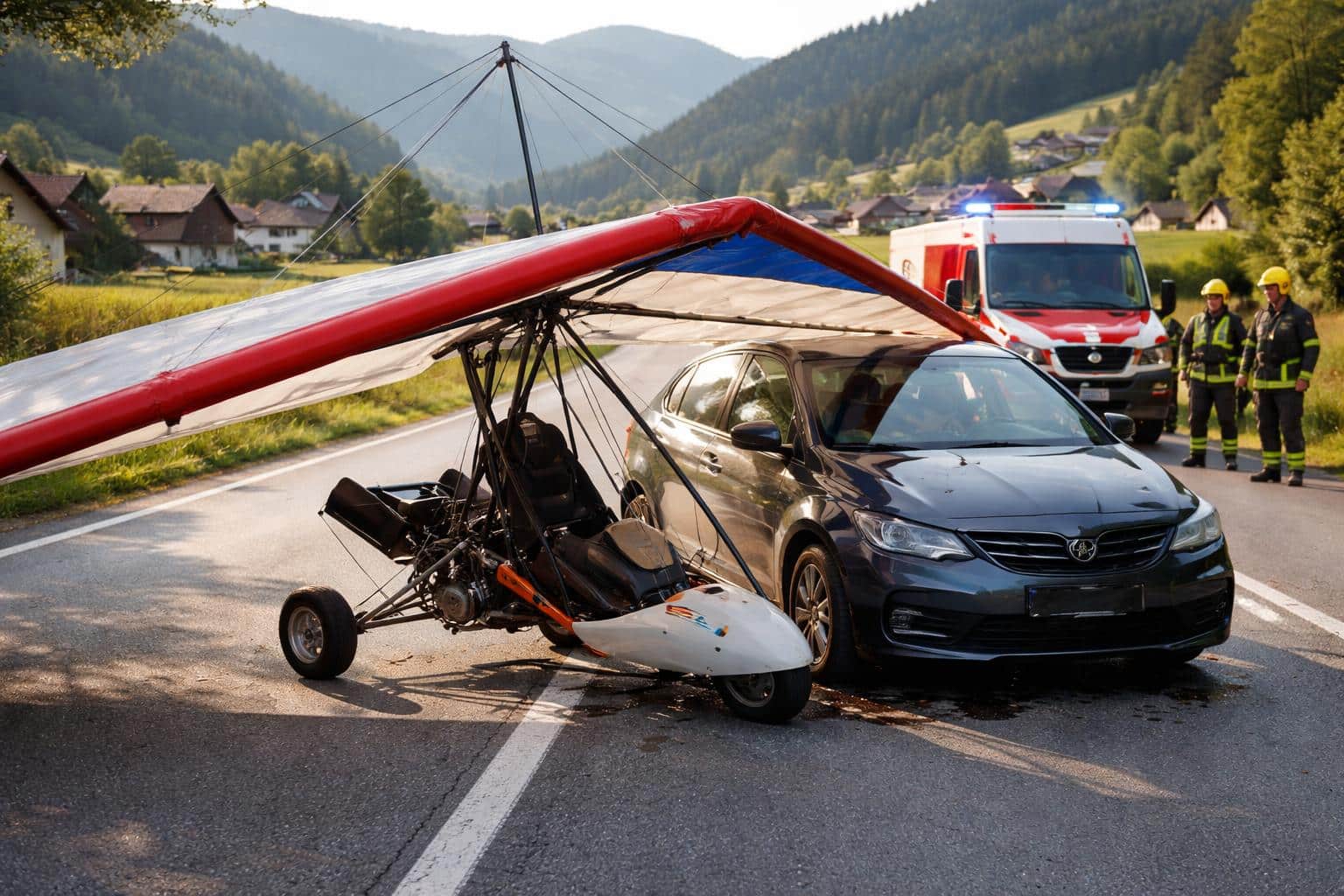 Hängegleiter musste auf Kärntner Straße landen und kollidierte mit Auto