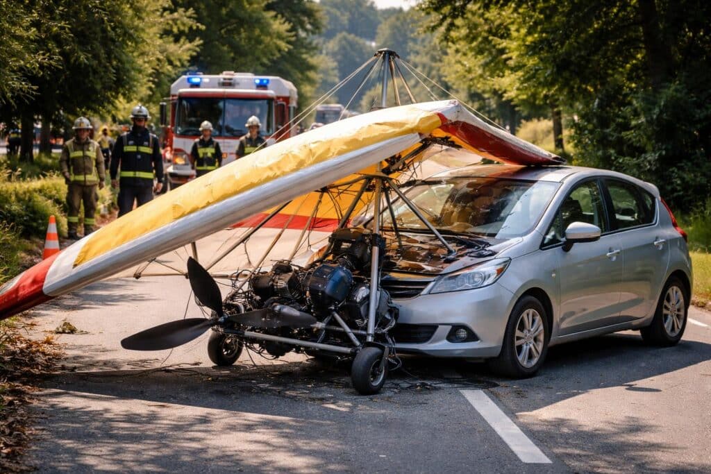 Hängegleiter prallte gegen Auto