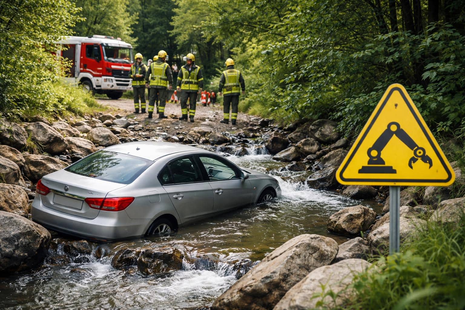 Auto in Bachbett: „Entsorgung“ führte zu stundenlangem Feuerwehreinsatz