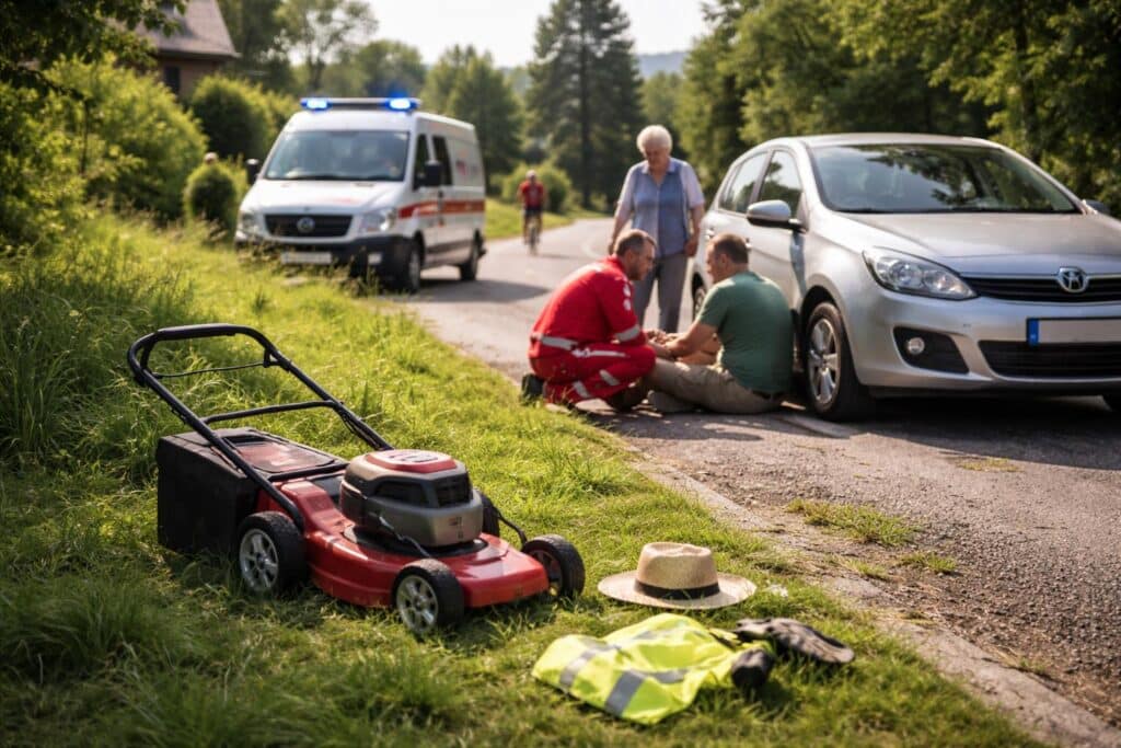 Beim Rasenmähen von Pkw angefahren