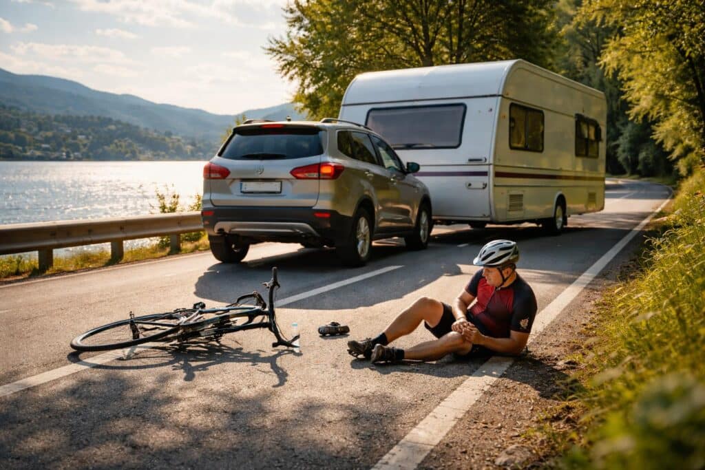 Radfahrer am Wörthersee von Pkw mit Wohnwagen-Anhänger erwischt