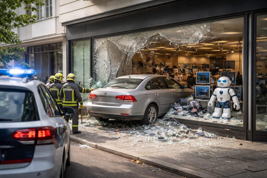 Einsatz läuft: Auto kracht in Klagenfurt in ein Schaufenster