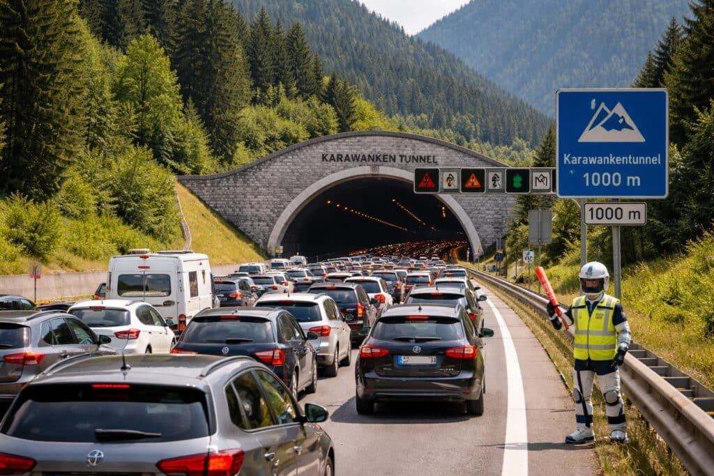Starker Reiseverkehr am Montag, Stau vor dem Karawankentunnel