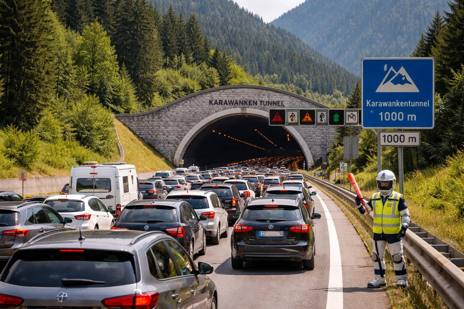 Starker Reiseverkehr am Montag, Stau vor dem Karawankentunnel