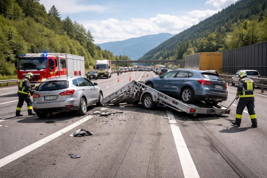 Pkw mit Transportanhänger verunglückt