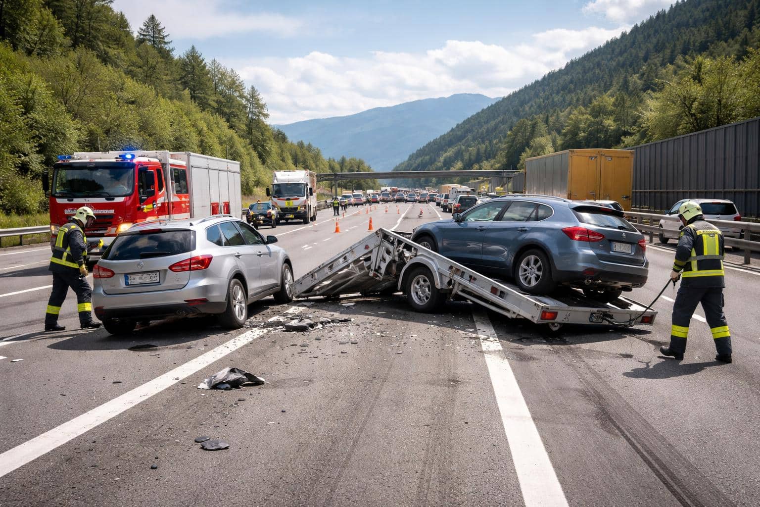 Pkw mit Transportanhänger verunglückt