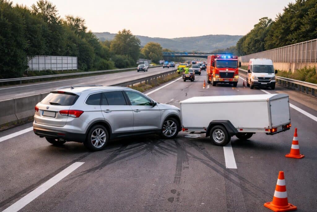 Fahrzeuggespann drehte sich auf A2